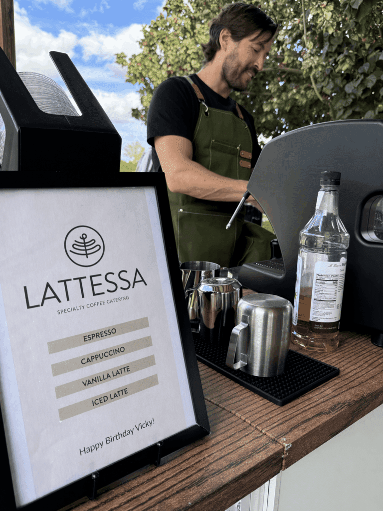 Latte Ssa Coffee coffee cart at a private event serving specialty drinks to guests