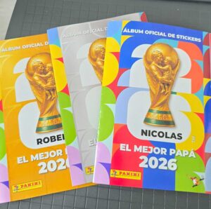 Personalized Father's Day sticker album inspired by soccer collectibles, featuring custom photos, names, and keepsake designs created by FloreSer