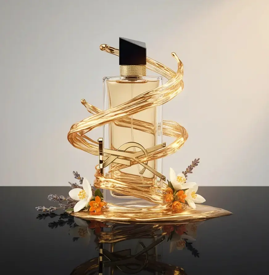 Carolina Herrera designer perfumes for men and women displayed on a wooden table, featuring Good Girl and Bad Boy fragrances available at Devora House
