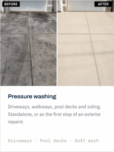 Pressure washing: Before-and-after view of a residential driveway professionally pressure washed by Solid Core Contractors in South Florida
