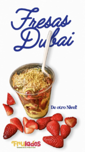 Fresas Dubai de Cepifrutty con fresas frescas, crema y topping crujiente